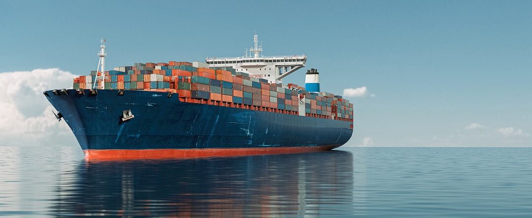 cargo ship in the middle of the sea.